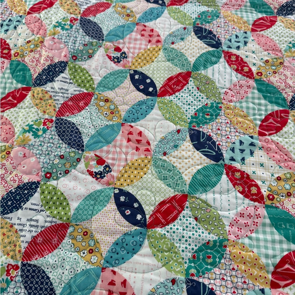 Homemade Aqua Blue Quilted Folk Art Quilt with Geometric Patterns - Picture 9 of 10